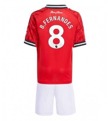 Manchester United Bruno Fernandes #8 Primera Equipación Niños 2025-26 Manga Corta (+ Pantalones cortos)